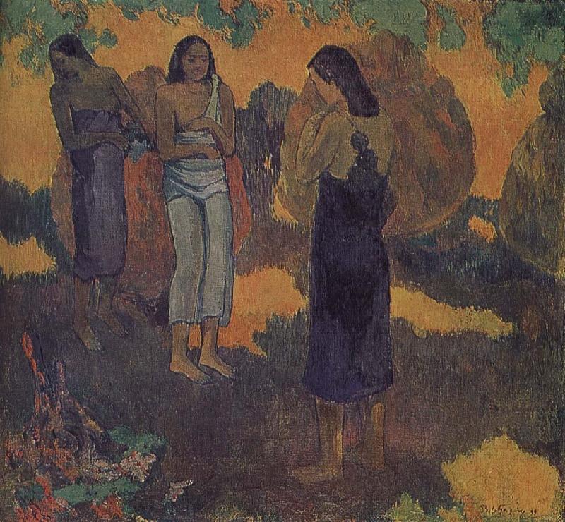 Paul Gauguin Yellow background, three women